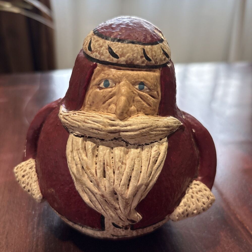 Vtg Roly Poly Santa Claus Christmas Figurine Old World Folk Art Round Primitive